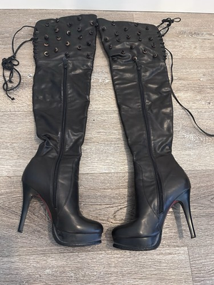 #ad Women#x27;s Black Thigh High 5quot; High Heels Over Knee Boots $24.00