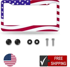 American Flag License Plate Frame, Universal Aluminum Alloy US Patriotic License