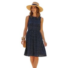 Ann Taylor Loft Navy White Dot Dress Sleeveless Open Back S Preppy Chic Coastal