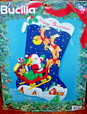 Bucilla OVER THE ROOFTOPS JUMBO Felt Christmas Stocking Kit Vintage~Sterilized 