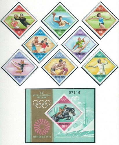 Hungary Olympic Games Munich 1972 Imperforated set and block MNH - 第 1/1 張圖片