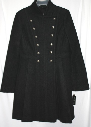 Guess Long Lapel Double Breasted Button Up Peacoat Size M Black - Picture 2 of 4