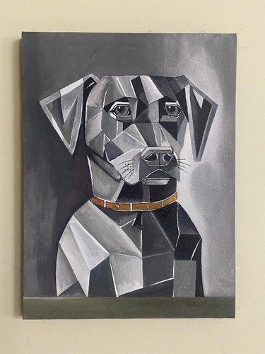 Original ABSTRACT Dog Painting, Dog Art, Cubism painting Stretched Canvas 12x16