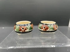 Pair of Hand Painted Floral Pottery Salt Cellars Trinket Dishes Decorative Small