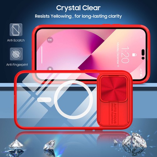 For iPhone 16 Pro Max 14 15 11 Magnetic Slide Camera Lens Hard Clear Back Cover - Picture 43 of 53