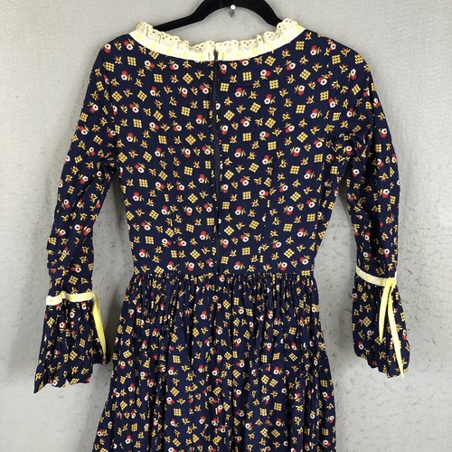 Vintage 70s Maxi Dress Womens Small Blue Yellow Floral Peasant Festival Retro - Picture 19 of 19