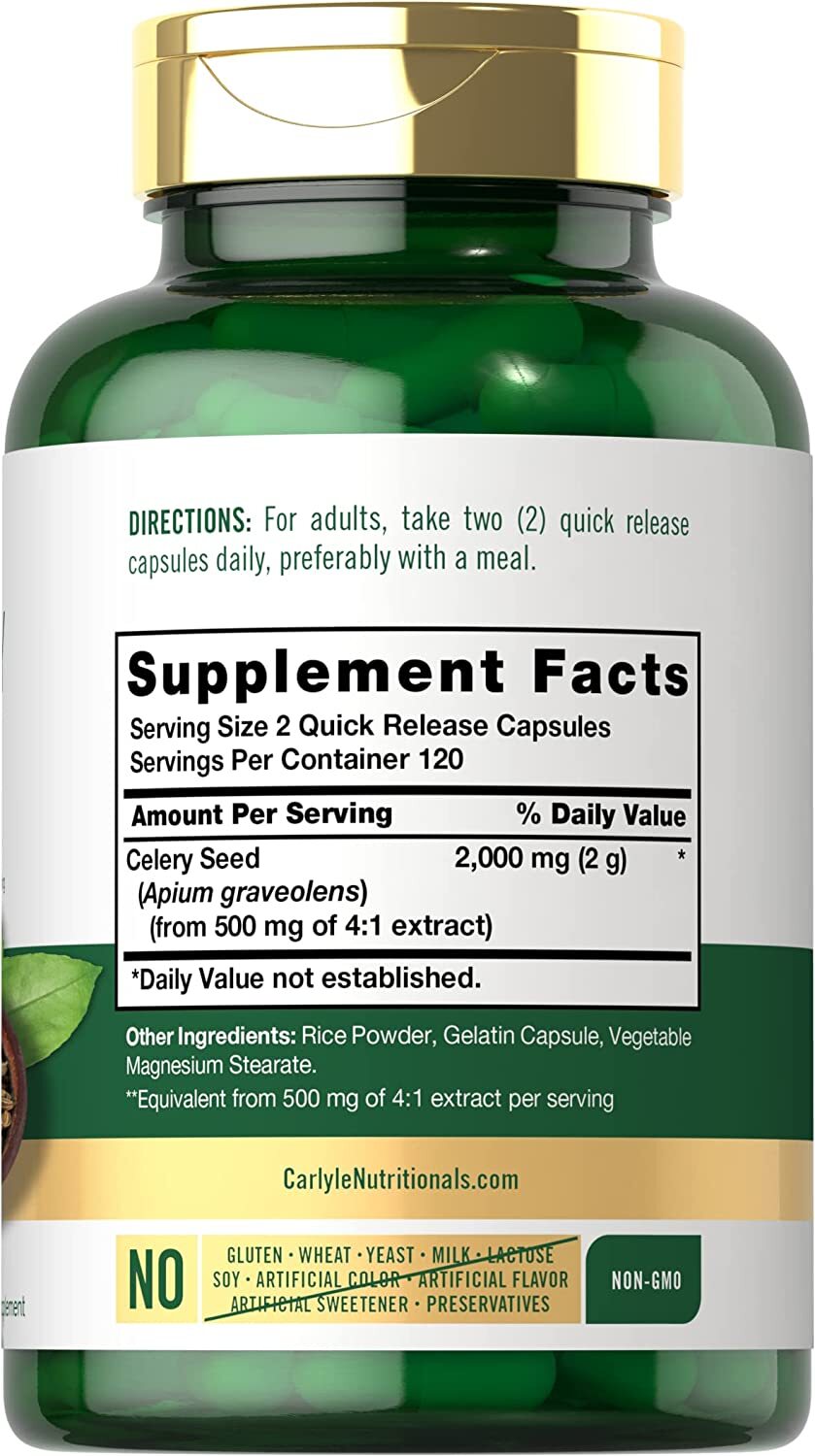 Celery Seed Capsules 2000mg 240 Count Herb Extract Supplement by Carlyle Nissan