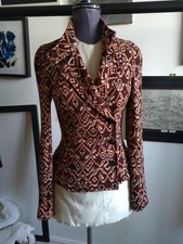 Vintage Diane Von Furstenberg Knitted Jacket Size 8 Brown Red Pattern