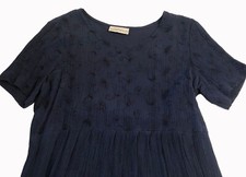 vtg Navy Blue Midi Shift Dress Sz 16W Embroidered Bodice Boho Festival Hippie