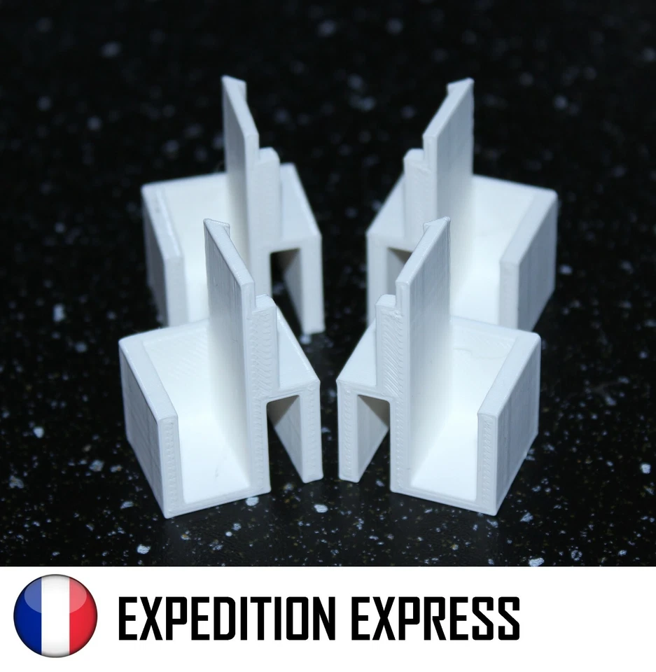 KIT 4 GUIDES PORTE COULISSANTE G/D HAUTS BLANC RAIL PLACARD FORM/OPTIMUM EP.10mm