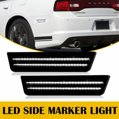 For 2011-2014 Dodge Charger White LED Smoked Rear Fender Side Marker Lights Lamp