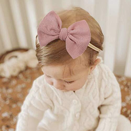 Baby Girls Nylon Headbands Newborn Bows Handmade Hair Bows 3-Brown Pink Red - Picture 4 of 7