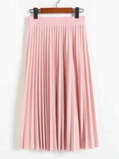 New Fashion High Waist Pleated Solid Color Half Length Elastic Skirt