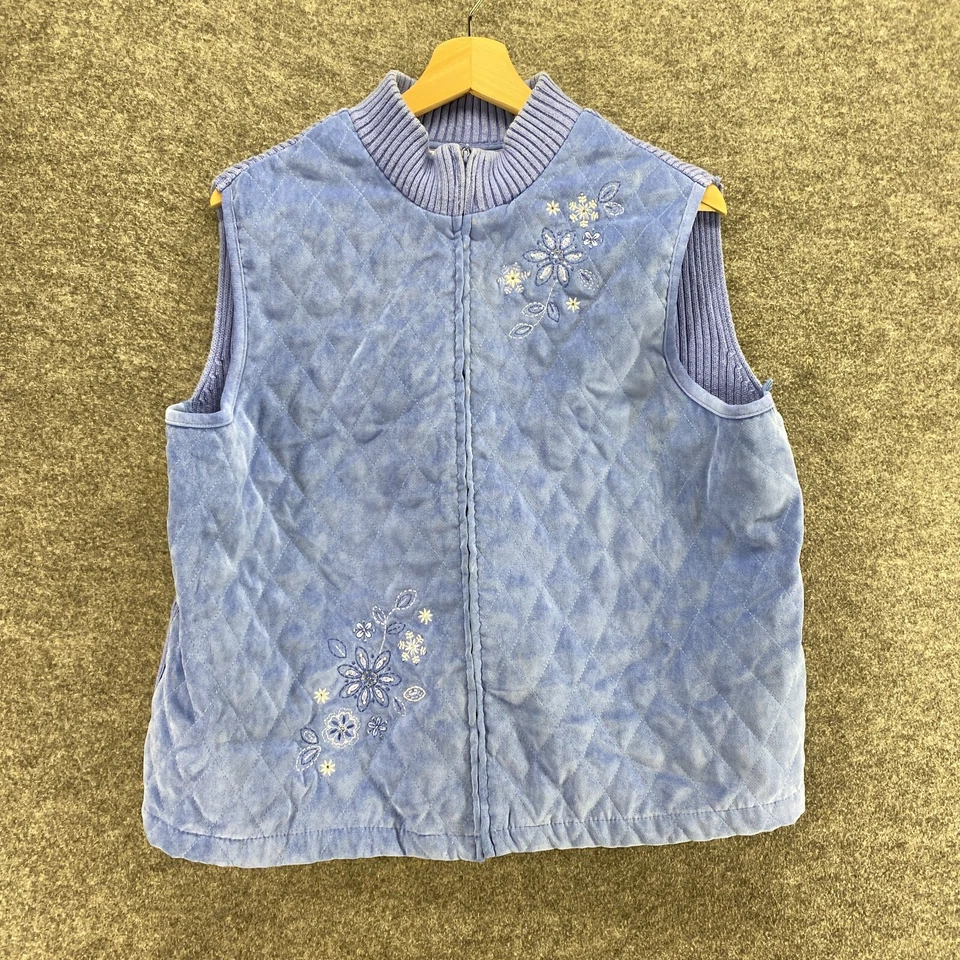 Alfred Dunner Vest Women 14 Blue Floral Embroidered Full Zip Sleeveless Casual - Image 4 of 4