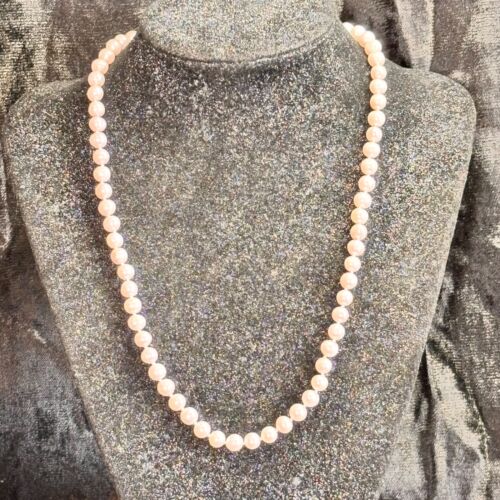 JCM pearl necklace genuine very pale pink 10k clasp Jacmel Mauritius knotted 18"