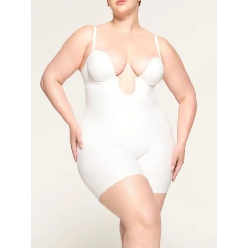 New with Tags Skims Deep Plunge Shapewear MID THIGH BODYSUIT SZ S in Marble