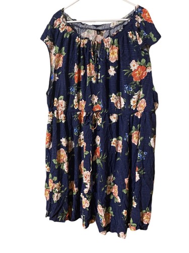 Torrid Off Shoulder Floral Dress Women’s 6/6X Blue Sleeveless Drawstring Comfort - Picture 12 of 15