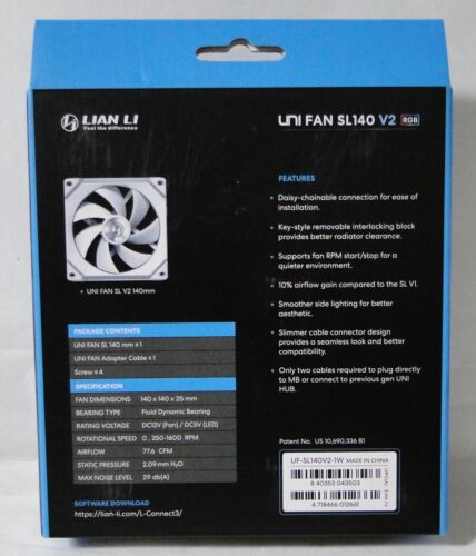 Lian Li UNI Fan SL 140V2 RGB Fan 140mm White 1-Pack NEW ! - Picture 3 of 4