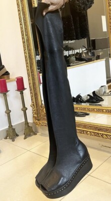 Rick Owens Black Open Toe High Stretch Leather Boots