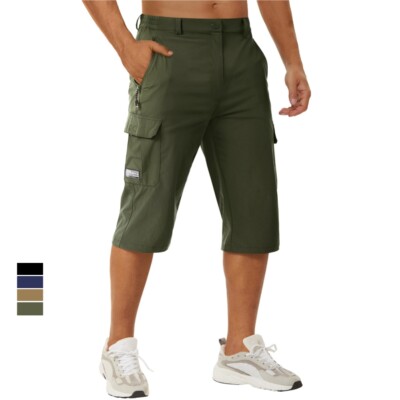 Men's 3/4 Cargo Shorts Quick Drying Outdoor Hiking Sport Below Knee Capri Shorts