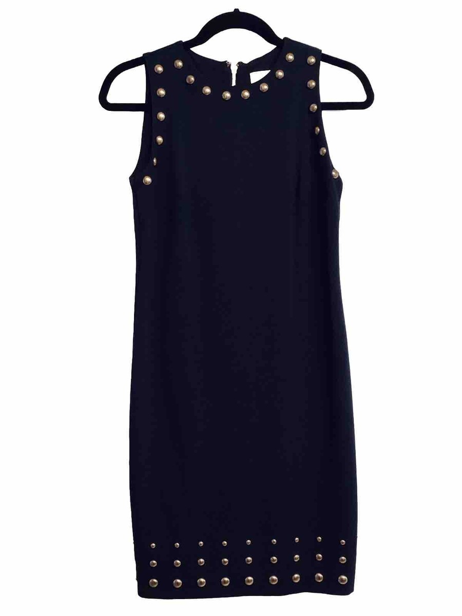 michael kors navy gold dress NEW Michael Kors Blue Chiffon Cold Shoulder Gold Shimmer Dress main image 1