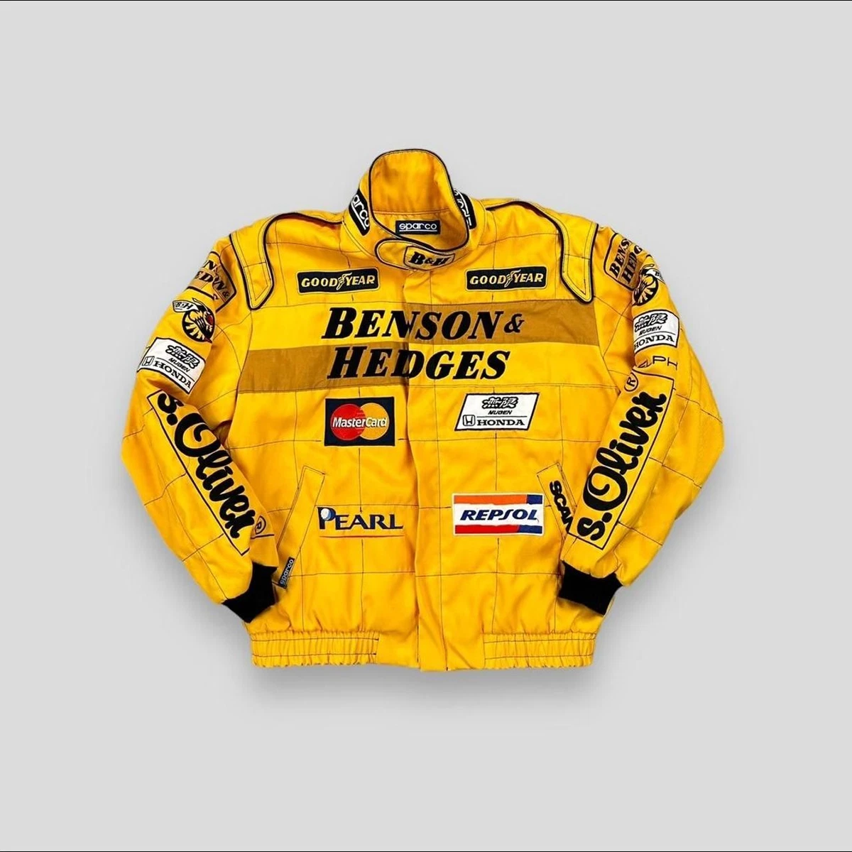 Vintage 90s Sparco Benson Hedges Formula One F1 Racing Jacket Yellow Large
