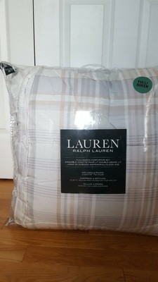 Nip 3pc Ralph Lauren Full Queen Light Gray Tan Beige White Plaid