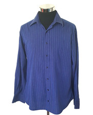 Ungaro Homme Fitted Shirt Men's Size Large Cotton Blue with Light Blue Stripes