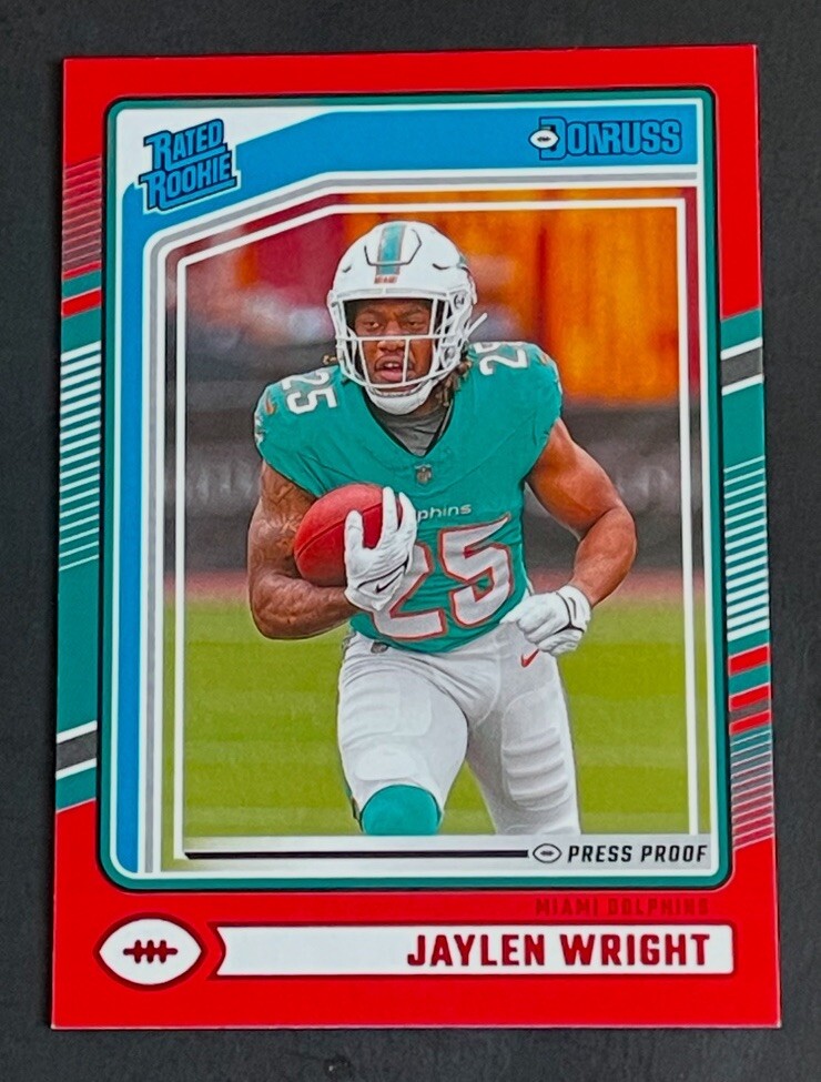 2024 Panini Donruss Jaylen Wright Rated Rookie Red Press Proof RC #344 Dolphins