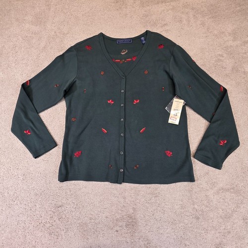 Karen Scott Button Down Long Sleeve Fall Floral Sweater Cardigan Large NEW