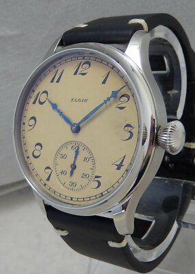 Elgin 12s Pocket Marriage Watch Conversion 44mm SS Wrist Watch 1917 Movement 