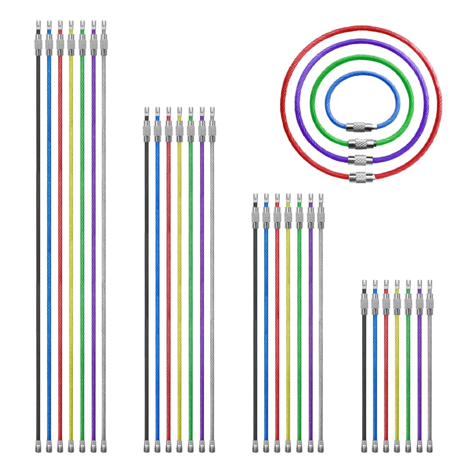 28 pcs Metal Wire Keychains 2mm Stainless Steel Connecter Key Rings Loops 4