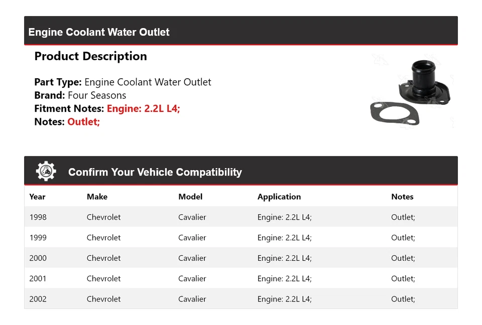 Salida de agua refrigerante motor L4 2,2 L 1998-2002 4 estaciones Foto 2 de 4