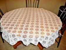 Antique Vintage Rectangular 50  x 58  Ecru Hand Crocheted Tablecloth 