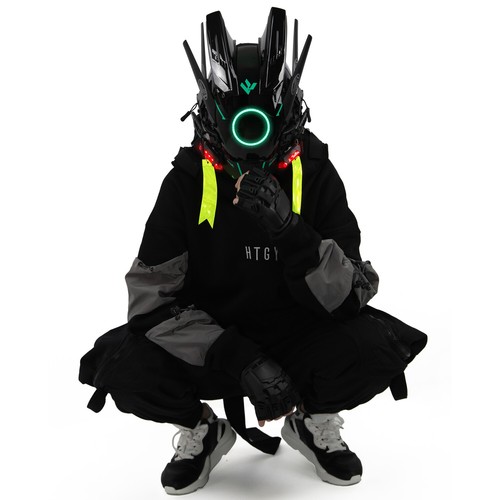 Futuristische Cybermaske mit LED-Leuchten für Cosplay und Techwear Mode - Bild 10 von 80