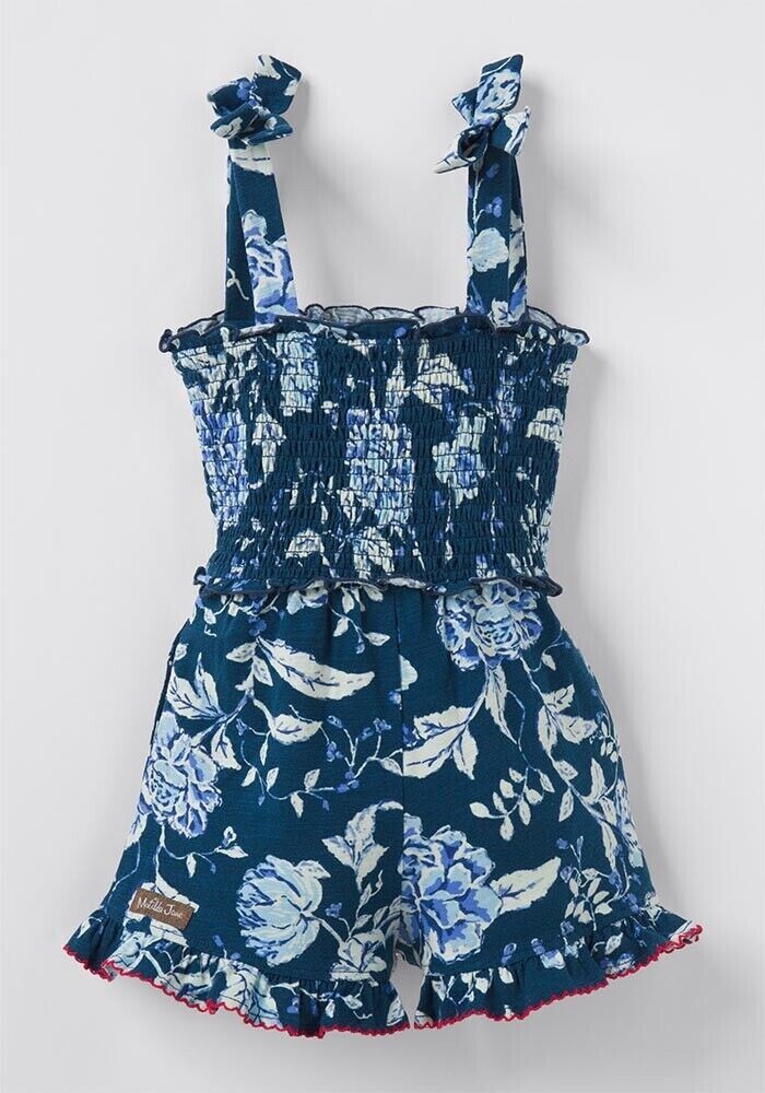 NWT Matilda Jane Enchanted Garden Camille Blue Floral Print Romper Girl