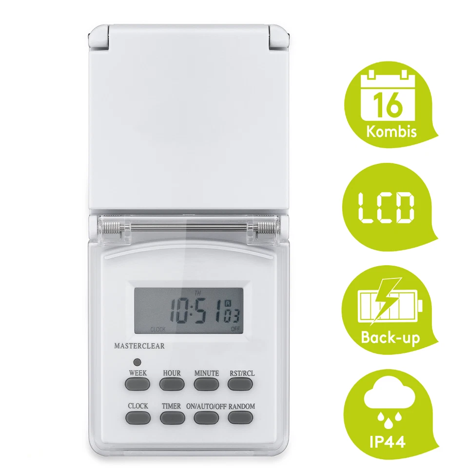 Digitale Zeitschaltuhr für Außen IP44 Garten Outdoor Kinderschutz 3600 Watt - Bild 3 von 4