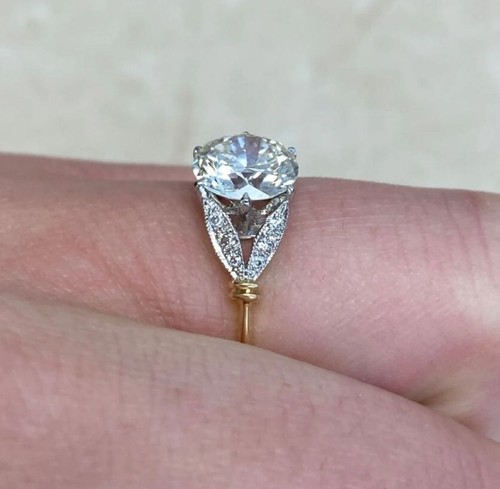 Lab Created 2.75CT Round Cut Diamond Engagement Vintage Ring 14K 2-Tone Gold FN - Picture 6 of 7