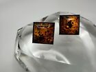Dangle Stud Earrings 2cm Vintage Sterling Silver Amber