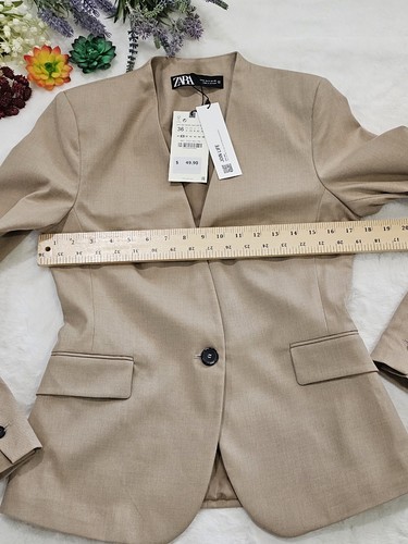 Chaqueta Blazer Zara Heathered Tailcred Un Botón Marrón Talla 4 Nueva con Etiquetas - Imagen 7 de 11