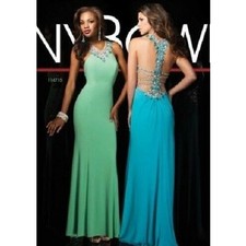 CLEARANCE WAS $465 Tony Bowls Jersey Low Back Prom Dress 114715 Turquoise Size 6