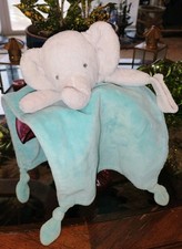 Carters Grey Elephant Aqua Security Blanket Lovey Rattle Rectangle Plush 16x8 G