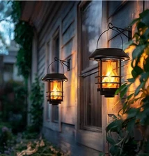 Otdair Solar Wall Lantern Outdoor, Flickering Flames Solar Sconce Lights Outdoor