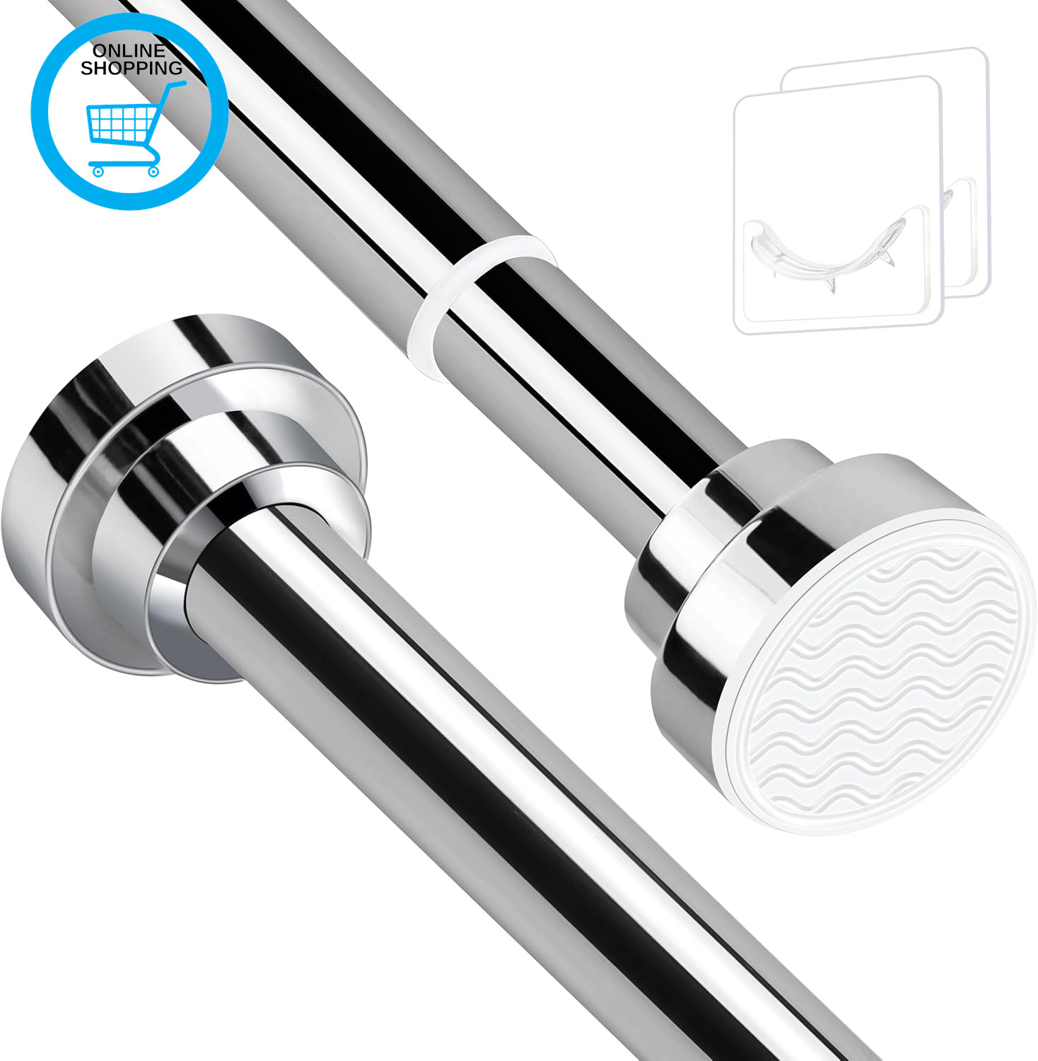 Stainless Steel Extendable Shower Curtain Rod Tension Pole (130Cm-193Cm), Includ