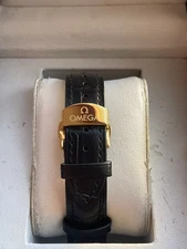 Beautiful 18mm FOR OMEGA Black Leather Strap Band & Gold Colour Buckle BARGAIN