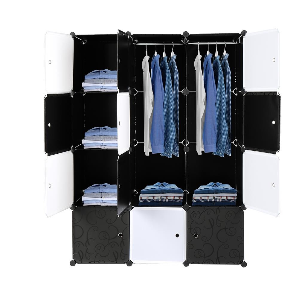 Tragbarer 12 Würfel Kleiderschrank mit 2 Schienen, DIY Aufbewahrungsregale