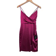 Lulus Stay Celebrating Satin Bodycon Mini Dress Women XS Magenta Going Out Party