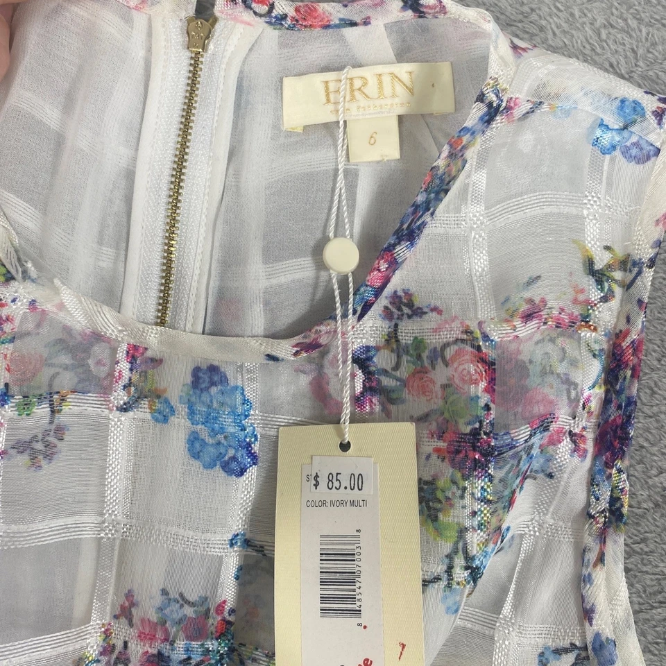 Blusa Erin by Erin Fetherston Floral Transparente Mujer Pequeña Marfil Sin Mangas Top Foto 3 de 4