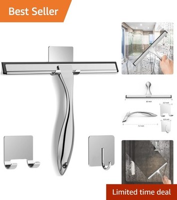 Stainless Steel Shower Squeegee with 2 Hooks - Effortless Streak-Free Cleaning