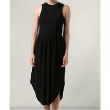 Ulla Johnson Cowrie Black Cotton Smocked Asymmetrical Midi Dress 2 Casual Boho